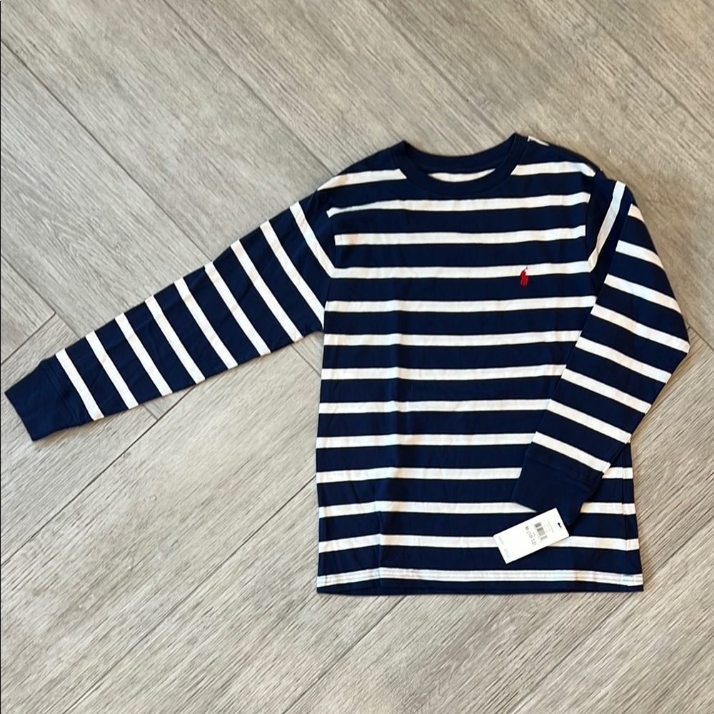 Kids Polo by Ralph Lauren Blue and White Long Sleeve Tee - Brand New